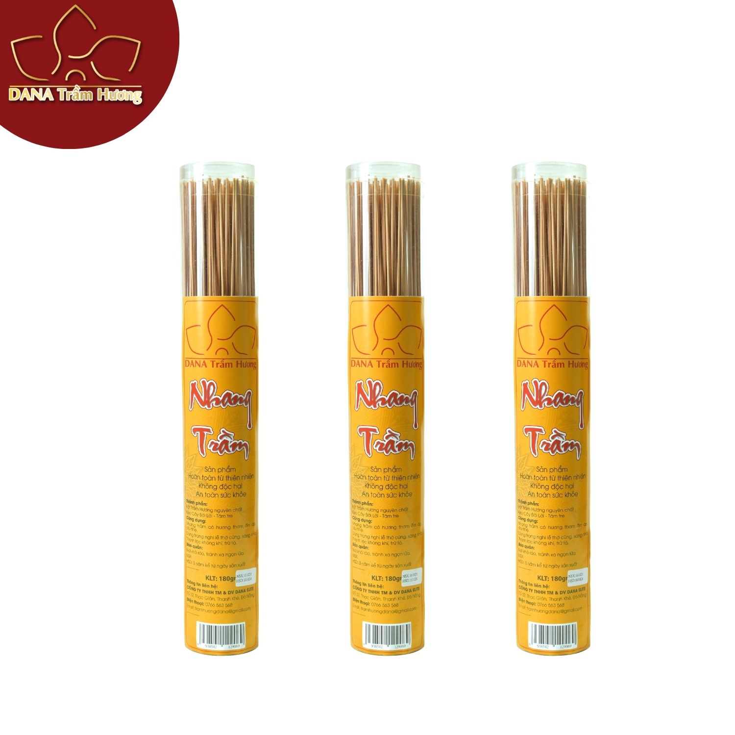 Nhang trầm hương DANA loại 2-30cm, ống vàng 180gr