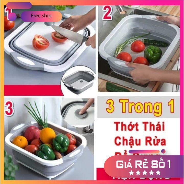 Chậu gấp gọn kiêm thớt và rổ đựng đa năng loại LỚN 3in1 Đa Năng Tiện Dụng