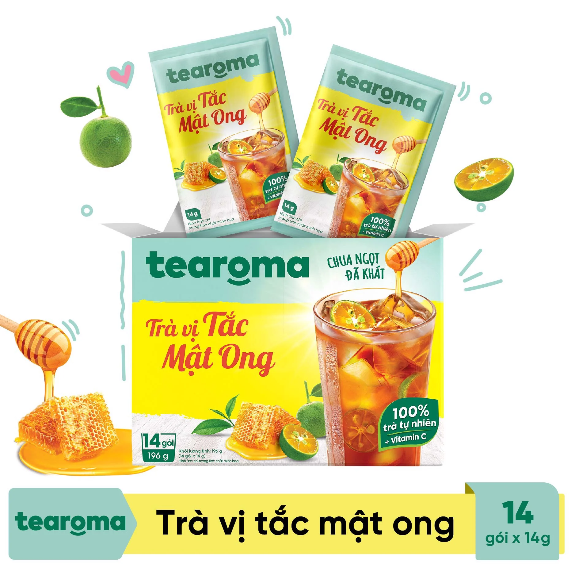 Mua 2 tặng 1 - Trà Tearoma hòa tan vị Tắc mật ong hộp 196g (14 gói x 14g)