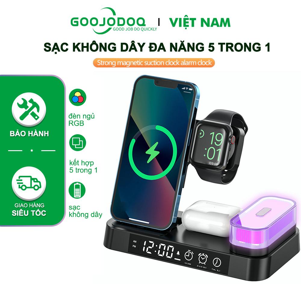 AD3053 - Bộ sạc không dây từ tính 5 món trong 1 gồm Đế sạc - Đồng hồ báo thức - Đèn ngủ - Sạc Điện Thoại - Sạc tai phone