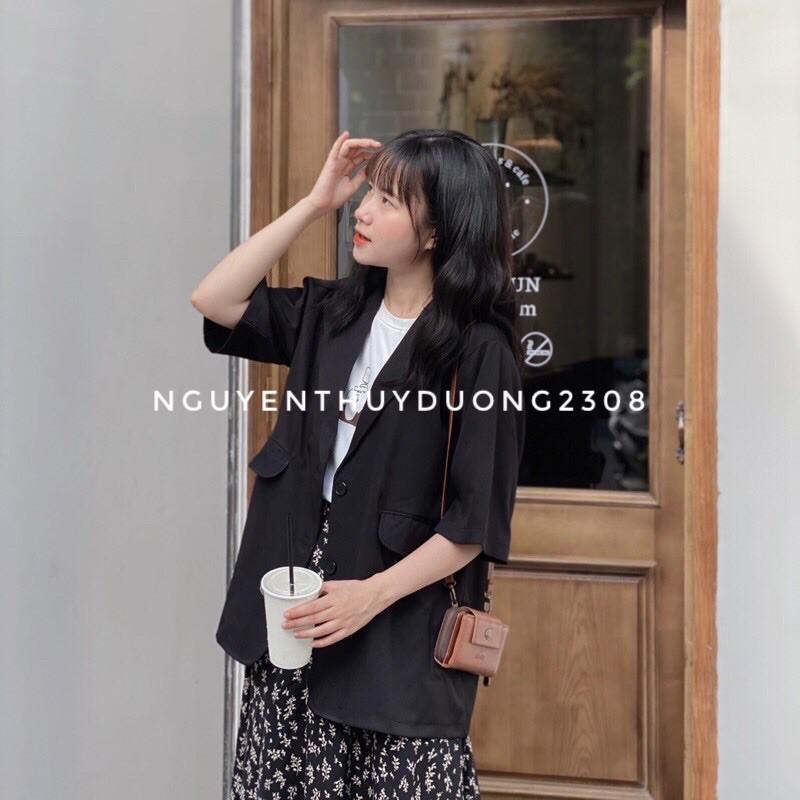 Áo blazer ngắn tay thời trang Hàn quốc/Áo blazer ngắn tay túi nắp Ulzzang