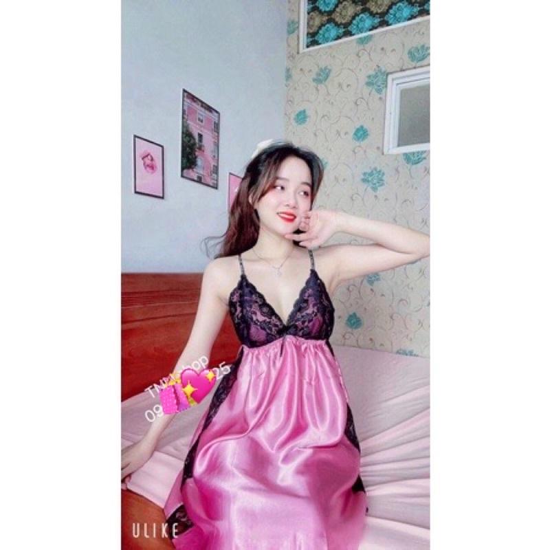 Đầm ngủ, váy ngủ bigsize không mút 2 dây viền ren 2 bên sexy quyến rũ 834