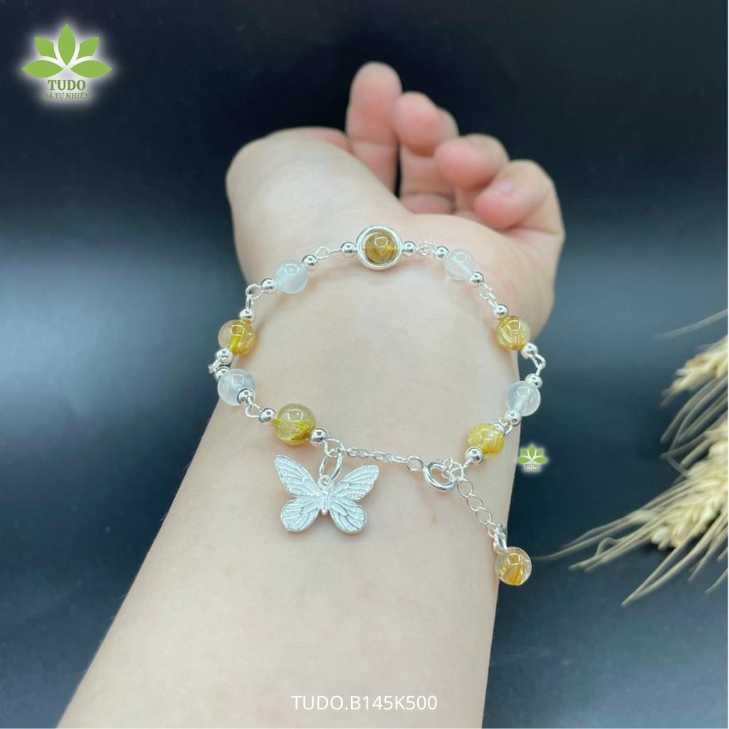 Vòng Tay Nữ Đẹp - Vòng Phong Thủy Mệnh Kim Thổ TUDO Tóc Vàng B145K500 Charm Bạc Hồ Điệp