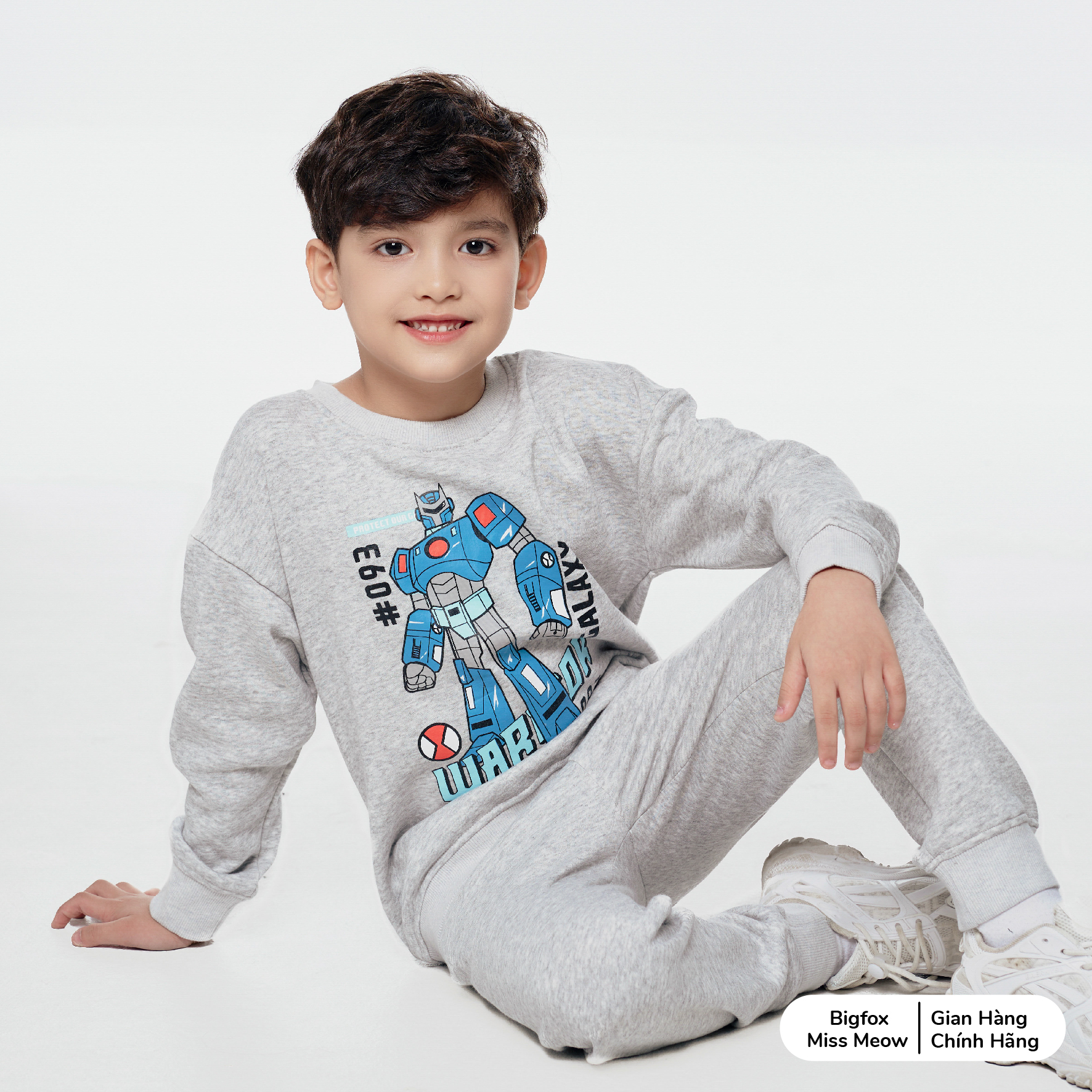 Bộ bé trai dài tay size đại BIGFOX MISS MEOW vải nỉ bông ấm áp cho trẻ em phom Hàn in robot cỡ 3,5,8 tuổi 28kg 1999