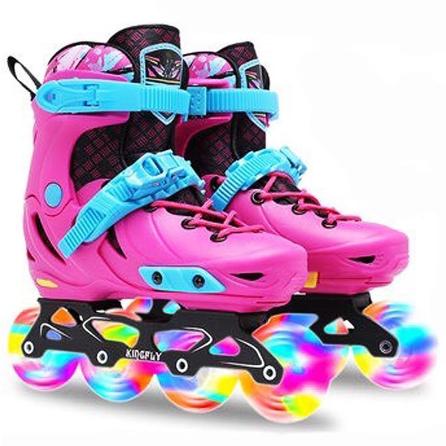 Giày trượt patin trẻ em Kingfly W198 bánh cao su đèn led tặng kèm bảo hộ chân tay kiểu dáng thời trang, quà tặng năm mới