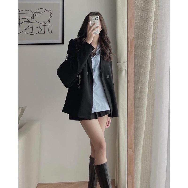 Áo blazer dài tay tông xanh lá đậm pháp lạ mắt form áo siêu to Áo blazer Dày dặn dáng rộng