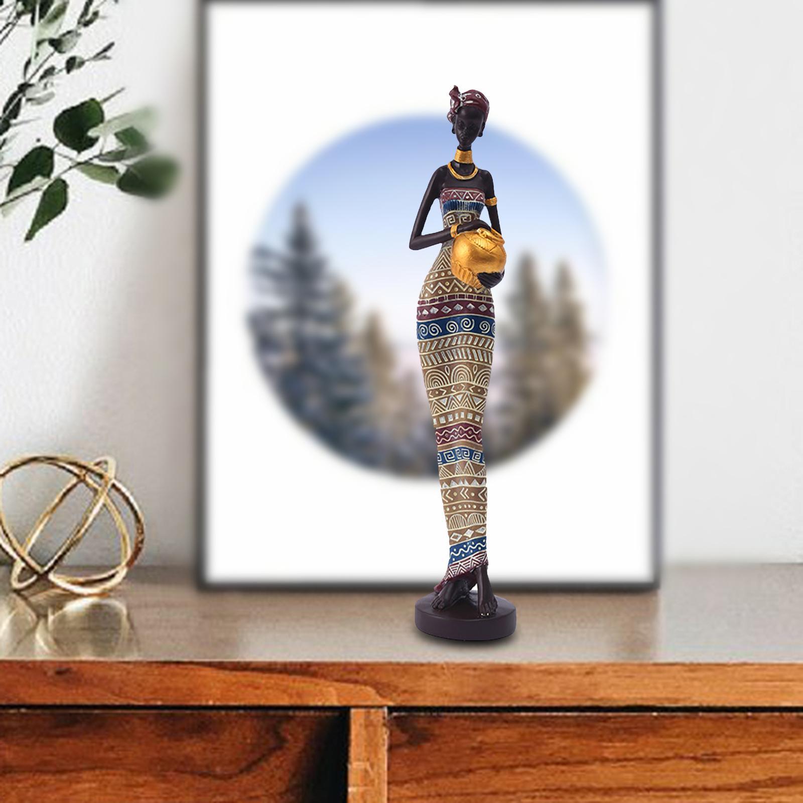 African Figurine Women Figure Statue Artwork Home Decor Novelty Tribal Lady Sculpture Statues and Sculptures for Bedroom Tabletop TV Cabinet