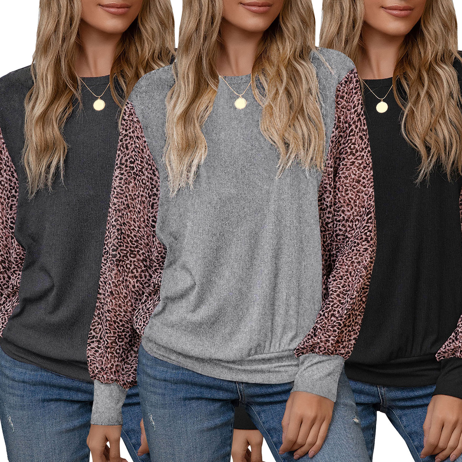 Women T-Shirt Leopard Splicing Batwing Long Sleeve O-neck Loose Streetwear Female Pullover Tops Fashion