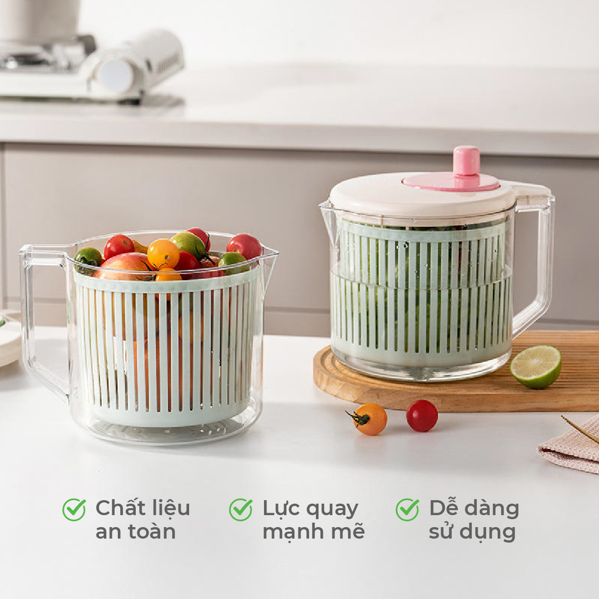 Rổ quay rau Lebenlang RR01, rổ quay rau củ quả 2.5L, rổ rửa rau đa năng nhựa pp cao cấp - hàng chính hãng