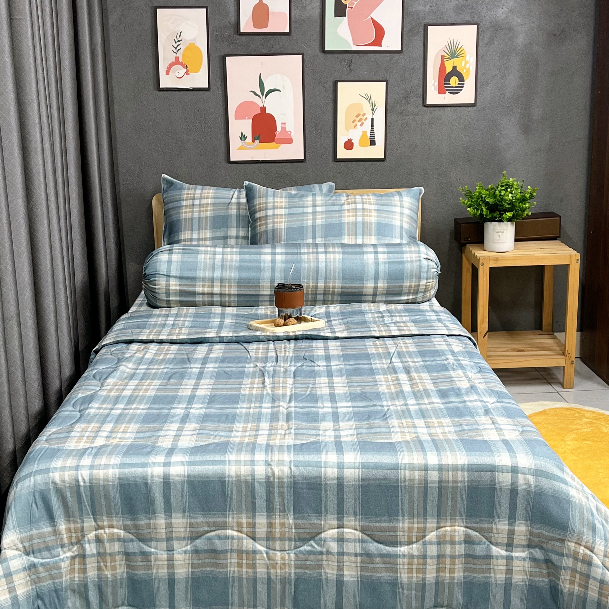 Bộ Chăn Ga Gối Đệm Phi Lụa Tencel Bộ Chăn Ga 5 Món Drap Giường 