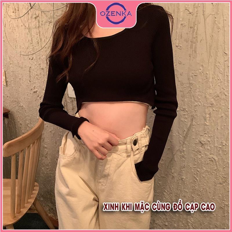 Áo thun croptop tay dài mỏng mặc hè ,crt kiểu hàn quốc rộng khoét gấu gợi cảm mặc đi chơi đi học đen trắng