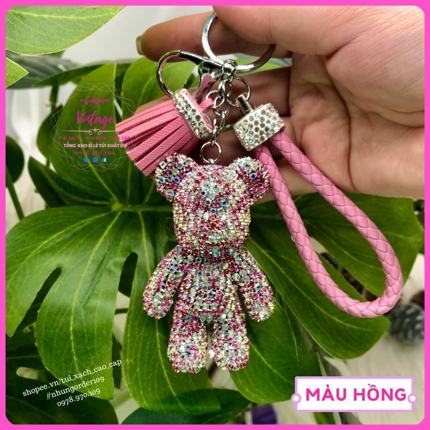 Móc Khóa Gấu Đính Đá Thời Thượng, Phối Tua Rua Siêu Xinh , Treo Túi Xách , Balo .