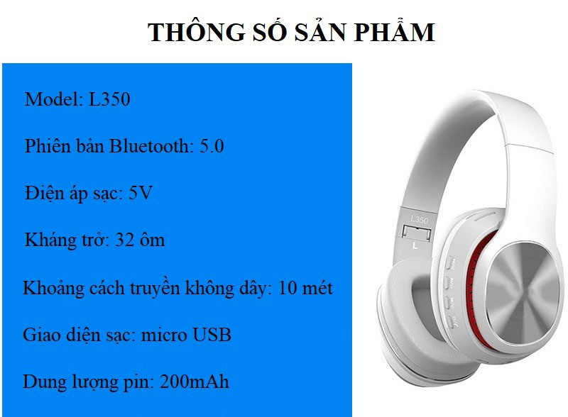 Tai Nghe Bluetooth L350 Âm Thanh Chân Thực, Chống Ồn Hiệu Quả