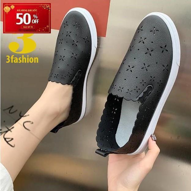 FreeShip Giày Slip-On Nữ Da Cao Cấp Vân Hoa Thiết Kế Dễ Thương 3Fashion - 3114