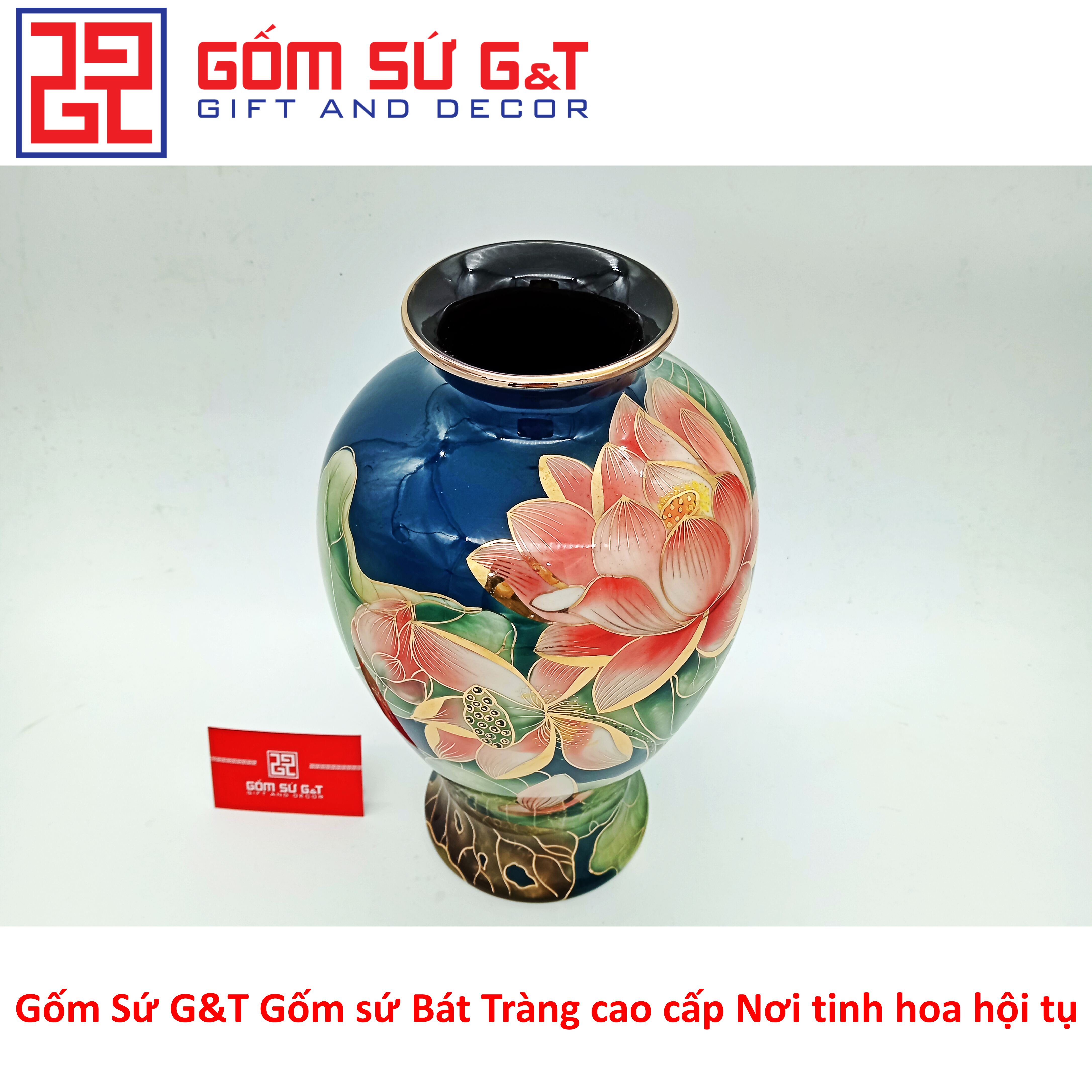 Lọ hoa vẽ sen đơn vàng kim 24k Gốm Sứ G&amp;T