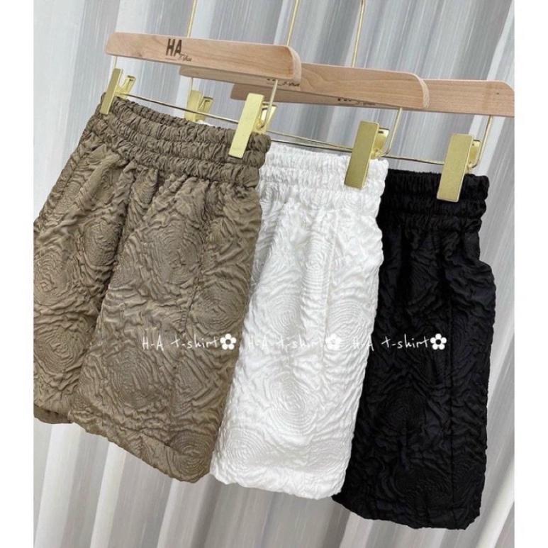 Quần short nữ hoa in nổi siêu hot ulzzang nữ tính, mầu đen, trắng, be, nâu tây, cocoland