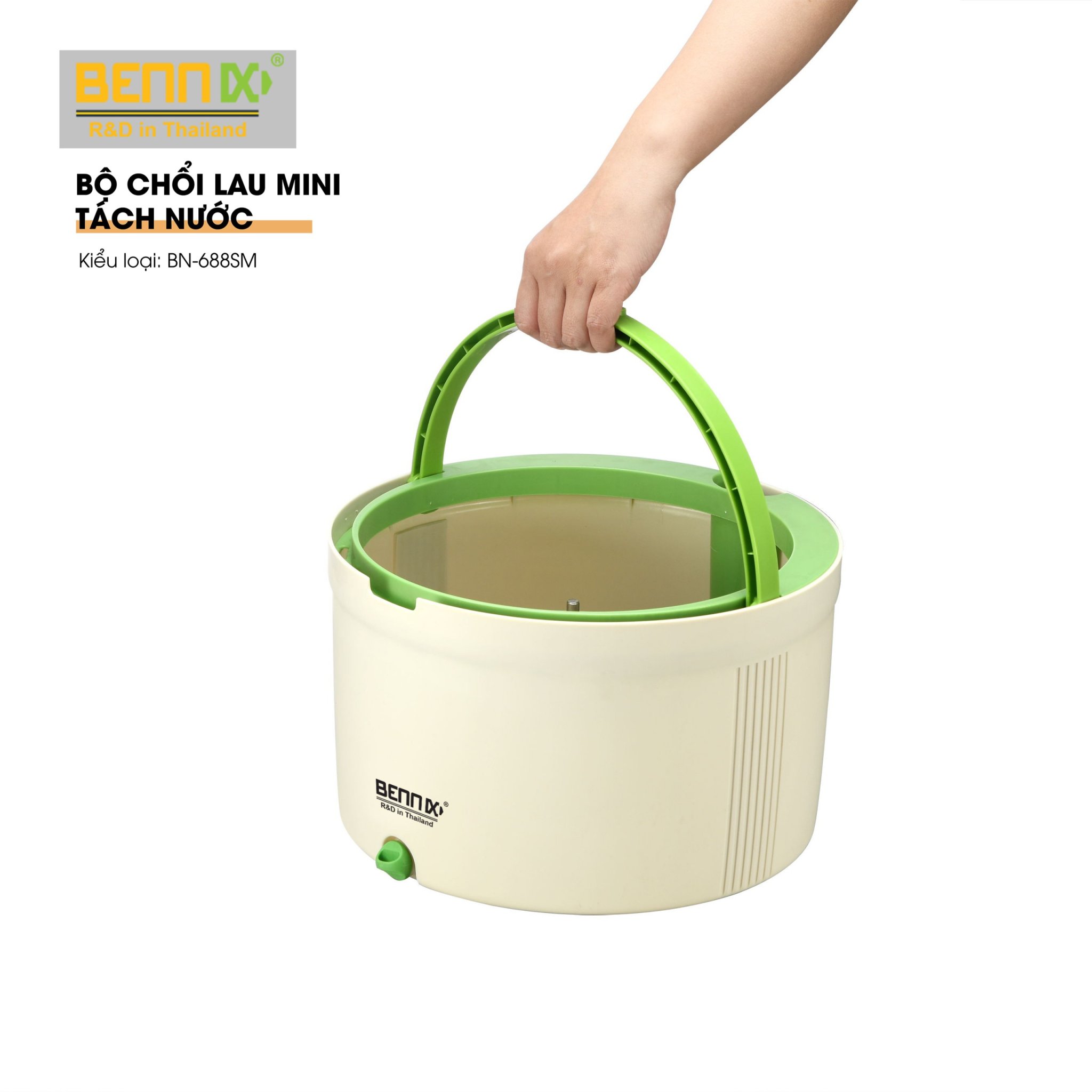 Bộ Chổi Lau Nhà Mini Tách Nước Bẩn Bennix Thailand, Cây Lau Nhà Tự Vắt Thông Minh BN-688SM Kèm Thùng Cao Cấp- Hàng Chính Hãng