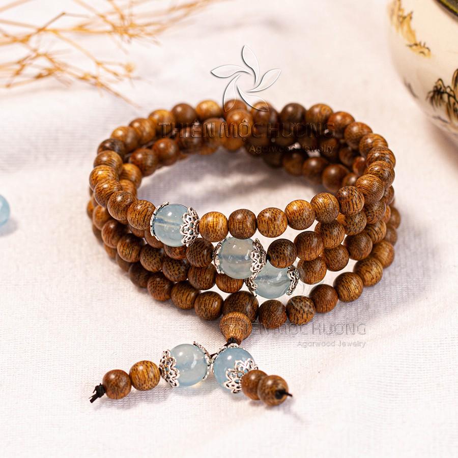 Vòng tay trầm hương tự nhiên 108 hạt mix Đá Phong Thủy - Trầm Tốc - An yên, đoạn trừ 108 phiền não