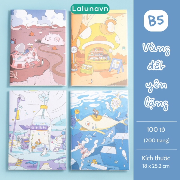 Sổ ghi chép bìa nhựa cao cấp, vở phong cách dễ thương chủ đề Vùng đất yên lặng size B5 Lalunavn B178