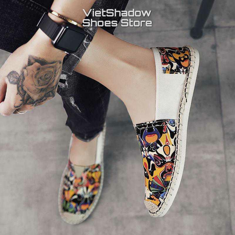 Slip on cói nam - Giày lười vải nam in họa tiết - Chất liệu vải bố sợi cotton, đế cao su TPU - Mã SP 2919/2920