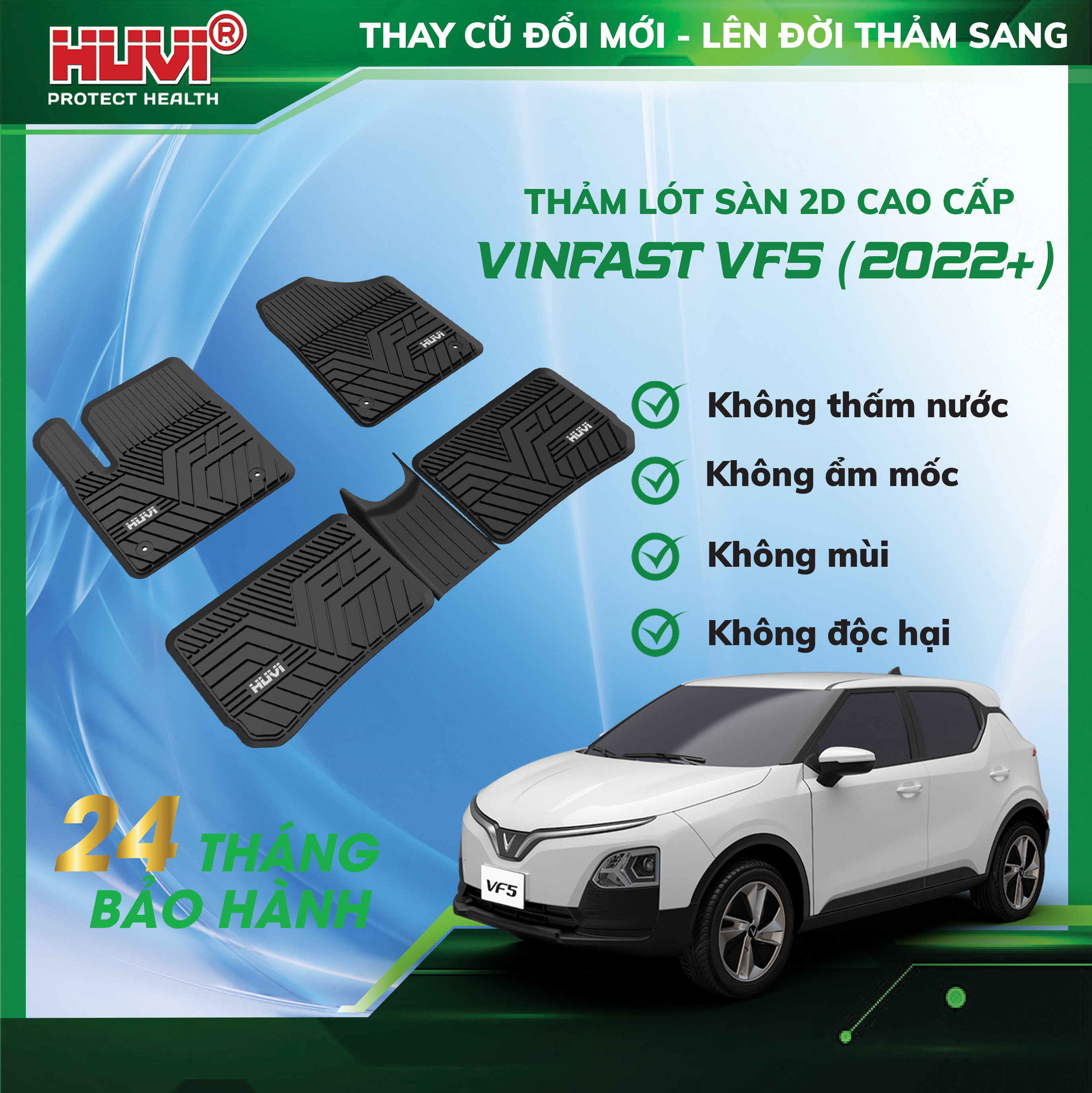 Thảm lót sàn ô tô Vinfast VF5 nhựa TPE nguyên sinh cao cấp - Huvi