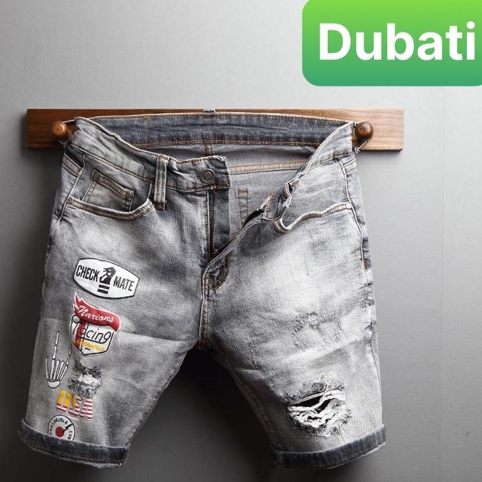 QUẦN SHORT JEAN NAM, QUẦN SỌT JEAN PHỐI LOGO THÊU CÁ TÍNH THỜI TRANG CAO CẤP - DB 180- DUBATI FASHION