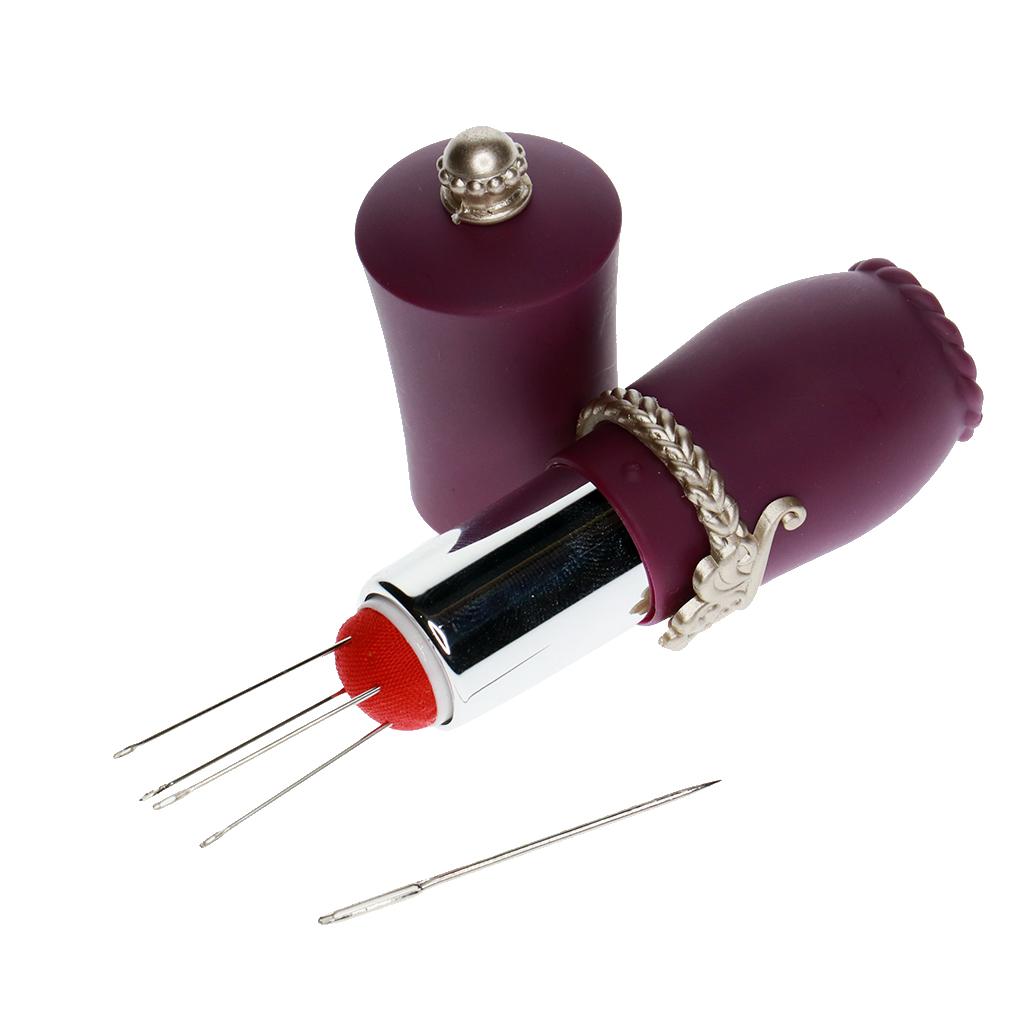 Lipstick Shaped Needles Pin Cushion Holder with 5pcs Sewing Needles