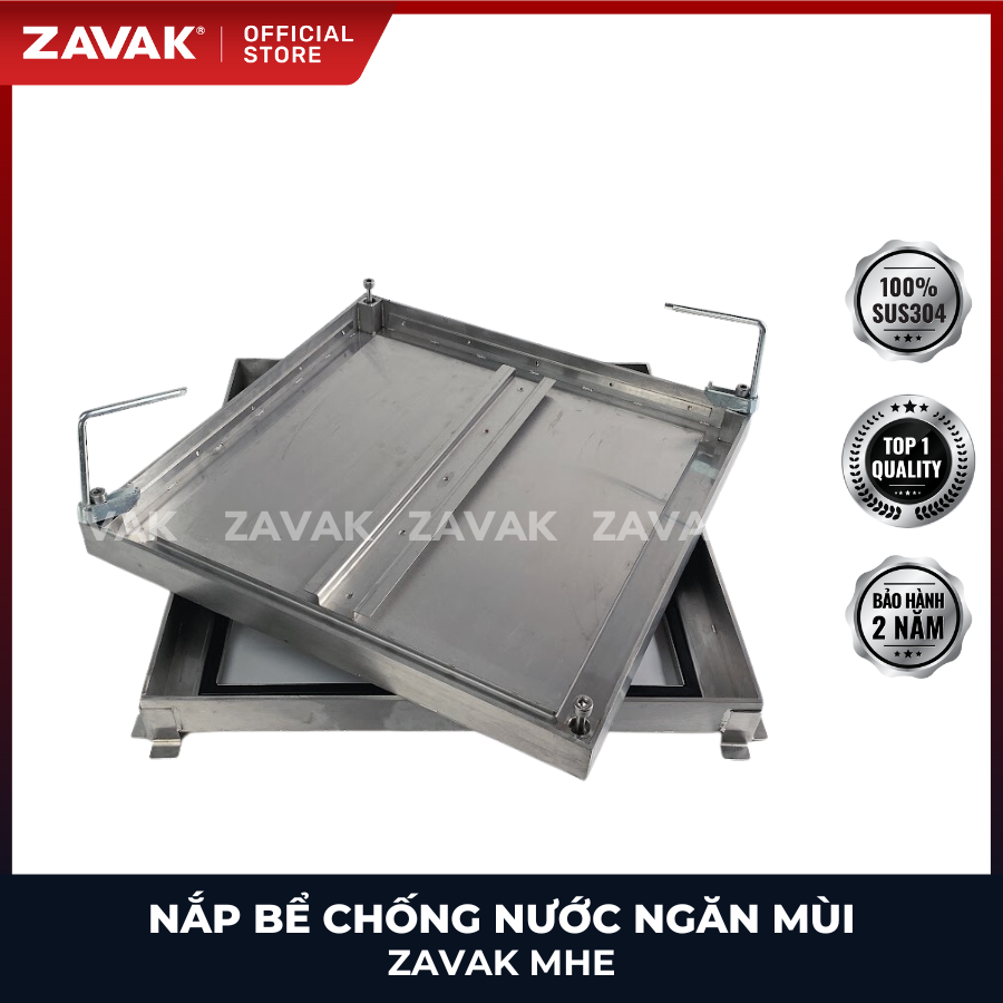 Nắp bể ngầm Zavak MHE-45 KT45x45cm, chống nước, ngăn mùi, lát gạch 1.2 cm, chịu tải xe 2.68 tấn, inox 304