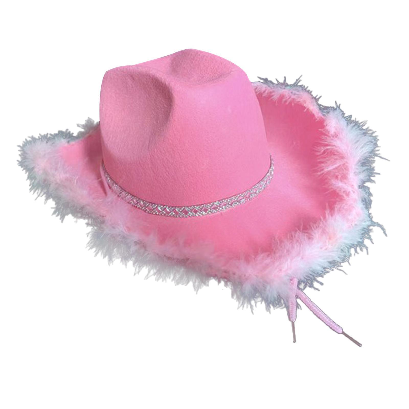 Pink Cowgirl Hat, Women Cowboy Hats with Feather Edge, Cowboy Costume Accessories for Adults Party Hat and Play Dress up
