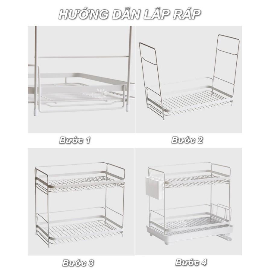 KỆ ĐỰNG CHÉN ĐĨA 2 TẦNG RÁO NƯỚC UBARA White - Home and Garden