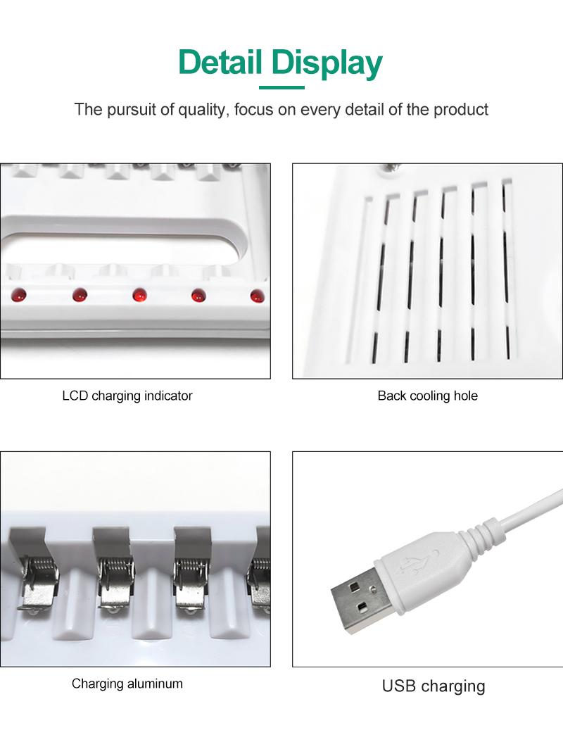 Pujimax sạc pin sạc đầu ra USB 8 khe bảo vệ ngắn mạch sạc nhanh phù hợp với công cụ pin AAA/AA Màu sắc: Đen