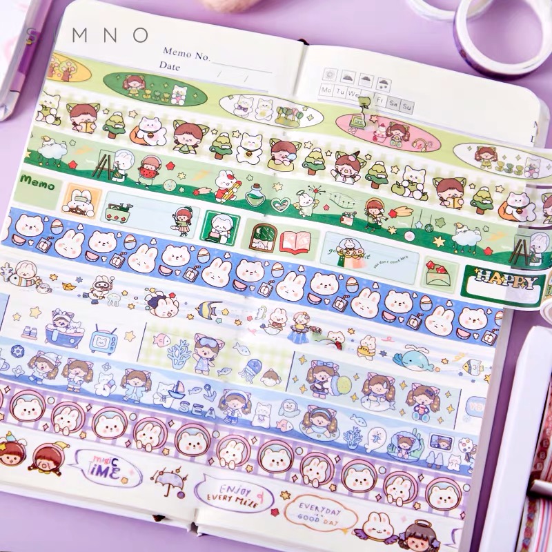 Hộp 100 cuộn washi tape dễ thương