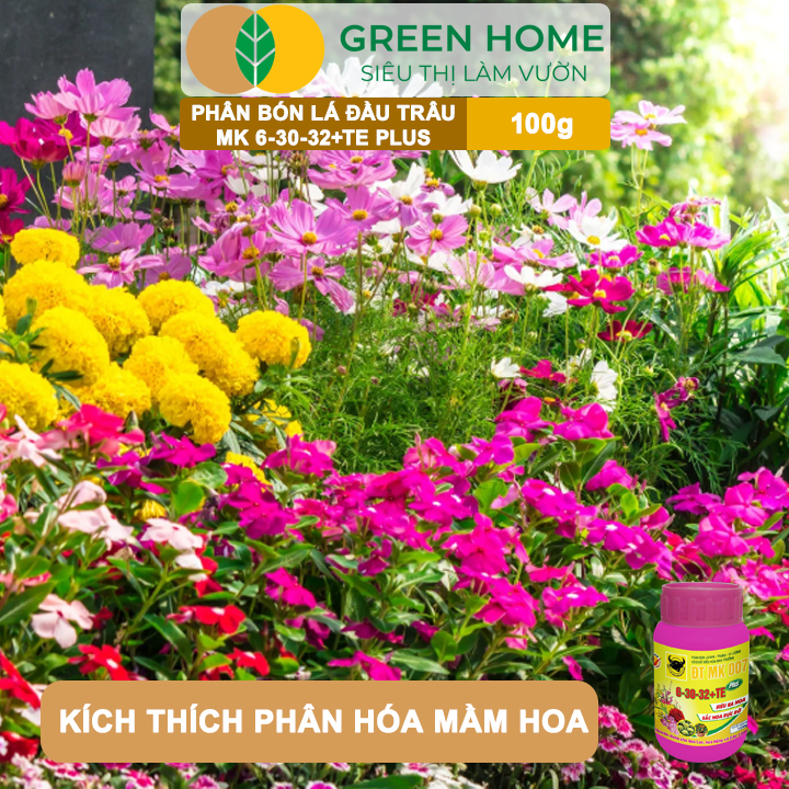 Phân Bón Lá Đầu Trâu 6-30-32 GreenHome, HŨ 100gr, MK 007, Siêu Ra Hoa Màu Rực Rỡ Chuyên Hoa Lan Hồng