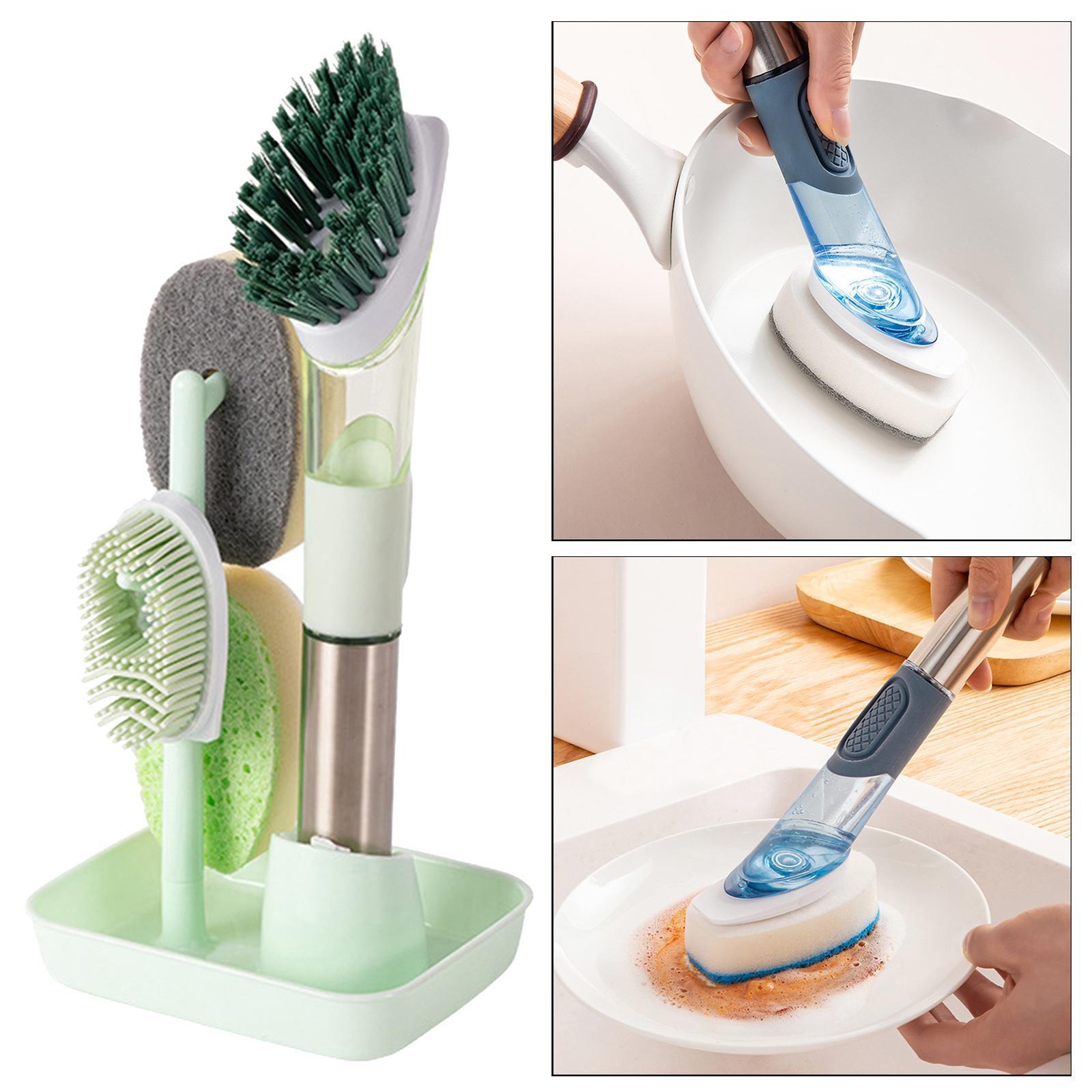 Kitchen Cleaning Brush Set Washing Scrubbing Cleaner Drying Holder Green