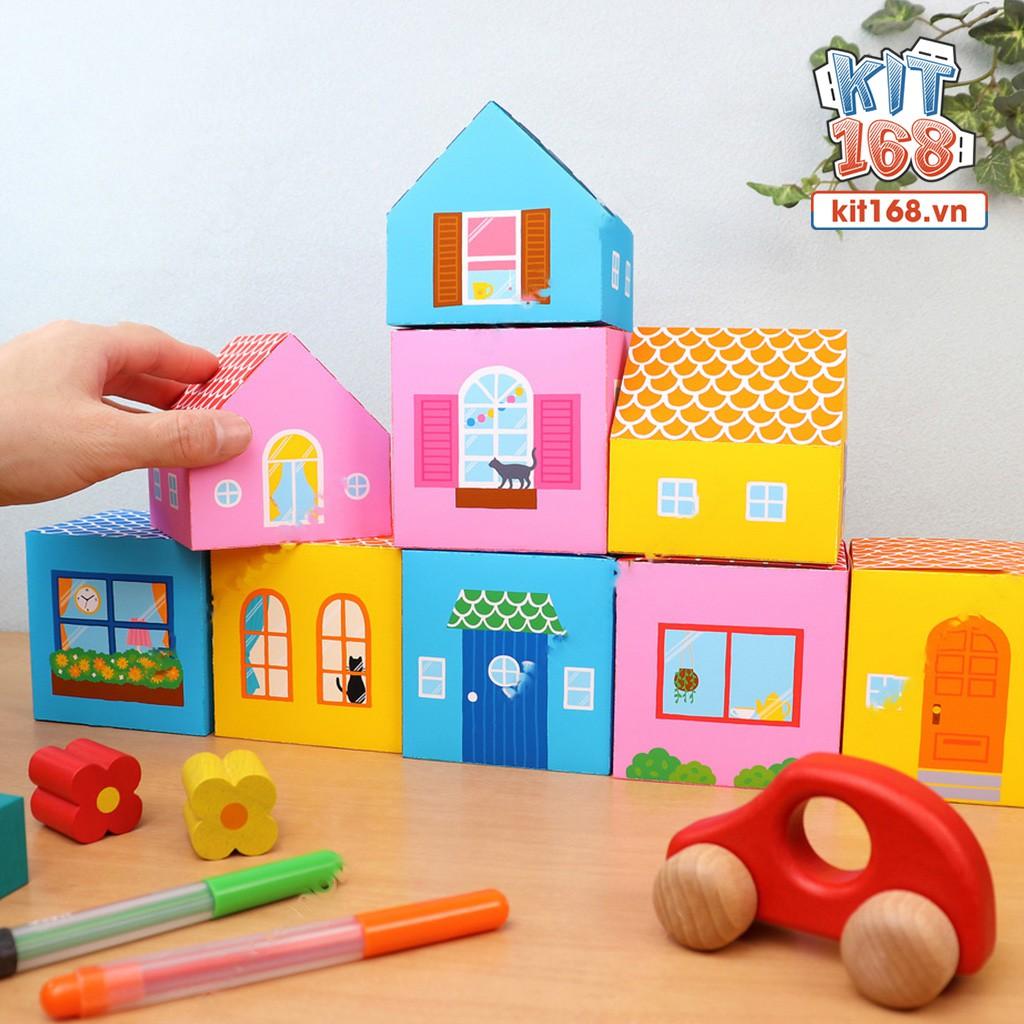 Mô hình giấy đồ vật đồ chơi Hộp nhà màu vàng