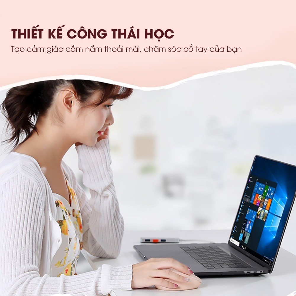 ￼Chuột máy tính không dây TEKKIN M8 cute màu hồng tự sạc pin dòng silent click chống ồn cho máy tính laptop masbook - hàng chính hãng