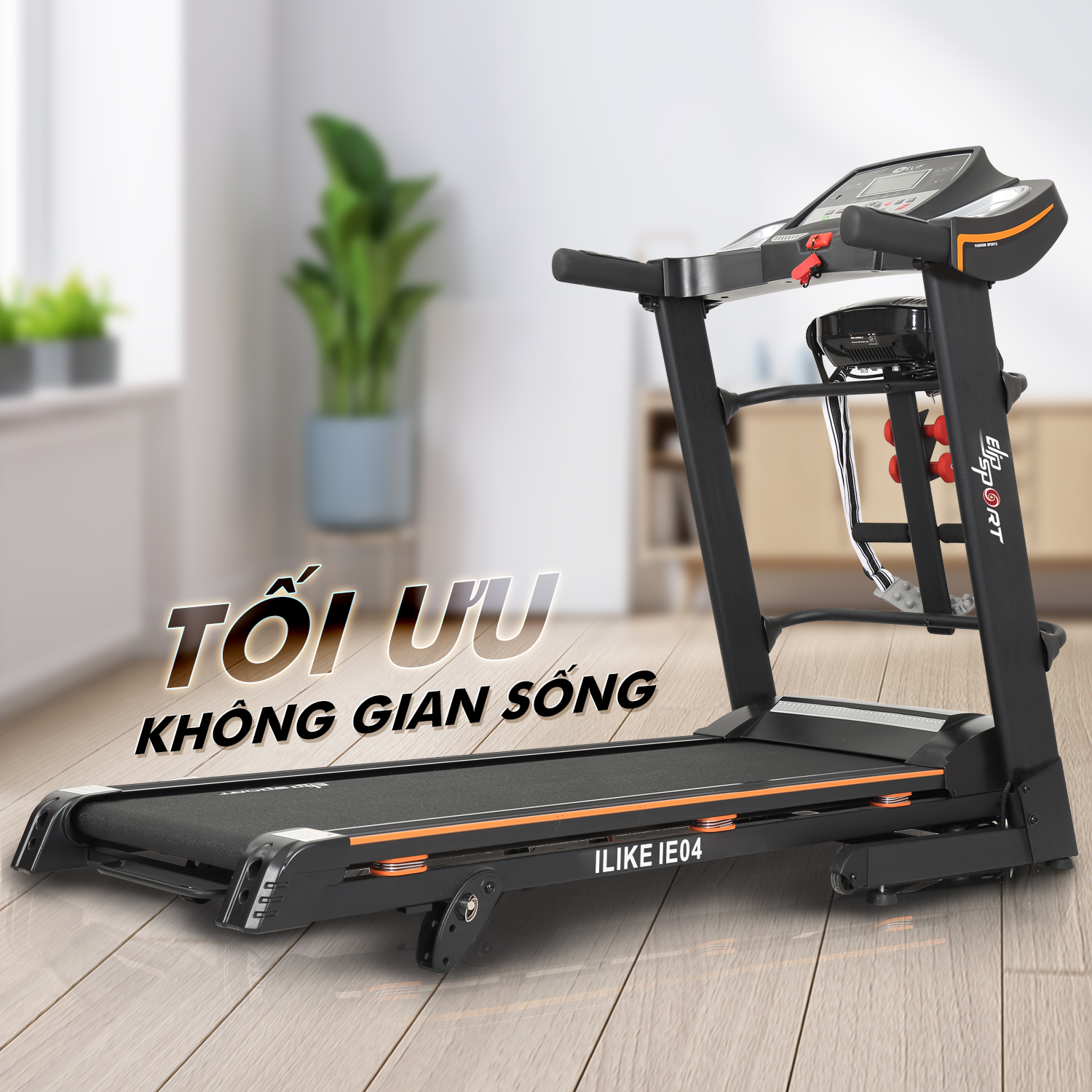 Máy Chạy Bộ ELIP iLike iE04 có tạ tay, đai massage, thanh gập bụng, động cơ 2.5HP