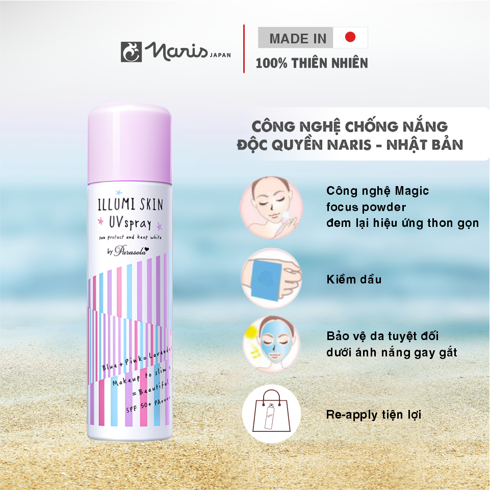 Xịt chống nắng Nhật Bản Naris Parasola Illumi Skin UV Spray SPF50+/PA+++ (80g) – Hàng chính hãng