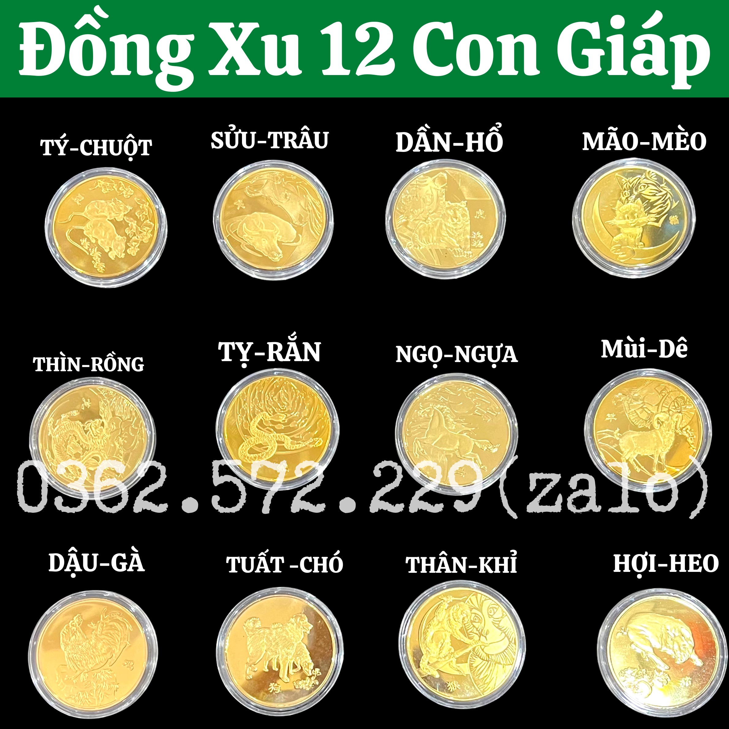  Đồng Xu 12 Con Giáp Mạ Vàng Treo Oto, Xe Máy Phong Thủy