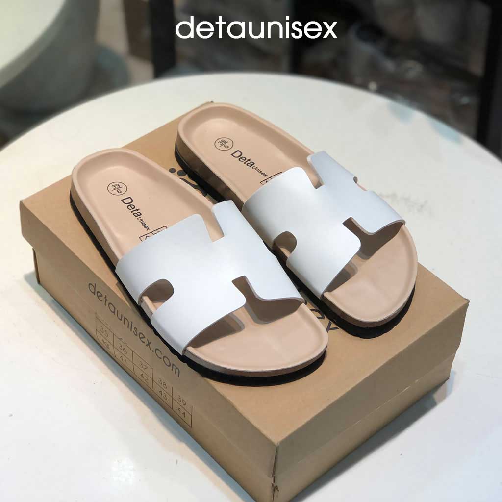 Dép đế trấu nam nữ chữ H thời trang màu TRẮNG Detaunisex - DETA14T