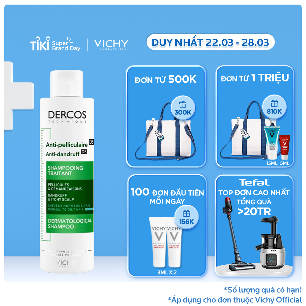 Dầu gội giúp giảm gàu dành cho da đầu dầu và ngứa Vichy 200ml