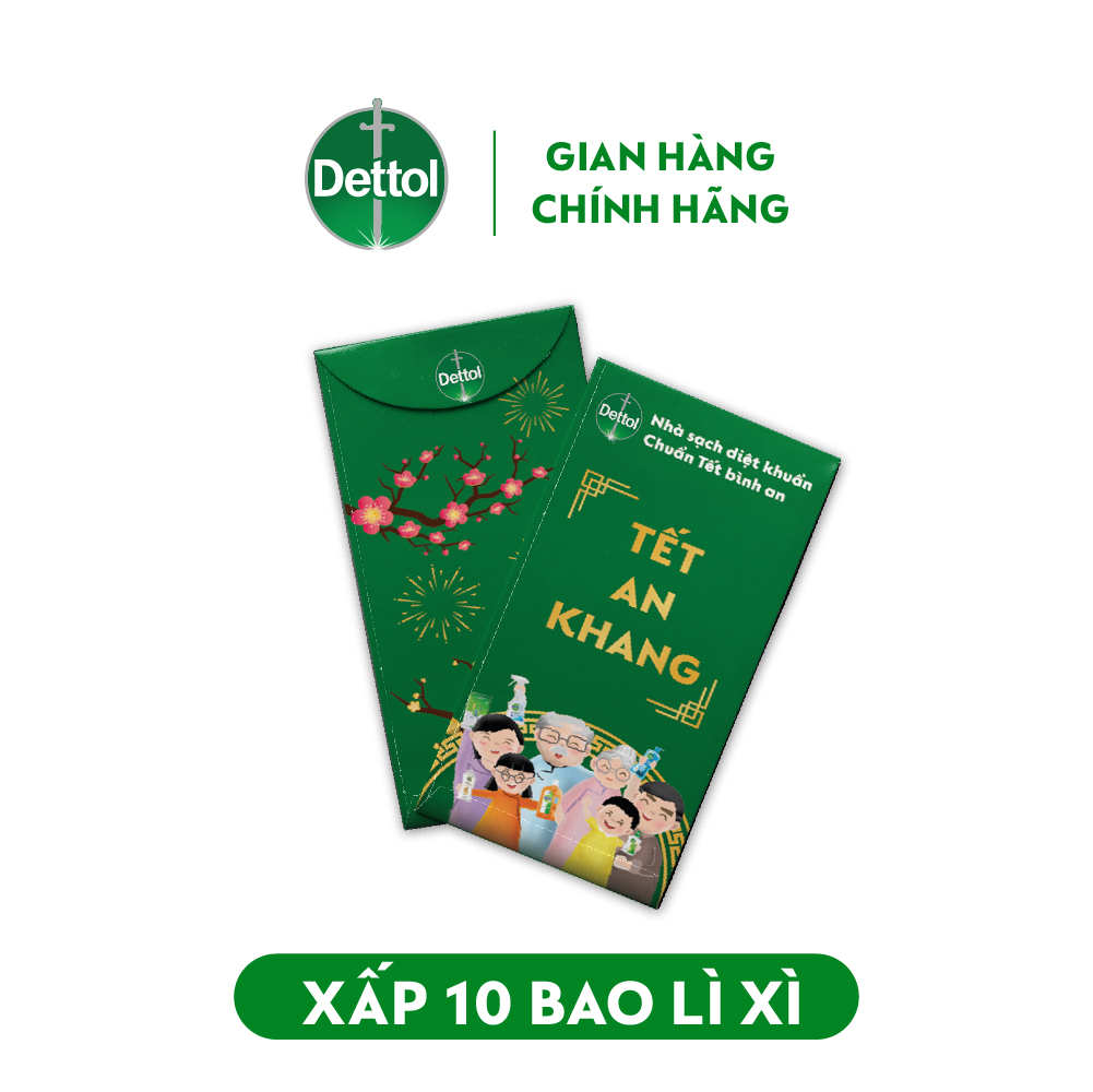 [CRM] Bộ bảo vệ kháng khuẩn toàn diện Dettol (Dung dịch diệt khuẩn 500ML + Sữa tắm dưỡng da 200G + Nước rửa tay 250G + Leaflet + Bộ 10 bao lì xì 2022) tặng kèm khăn lau bếp Dettol