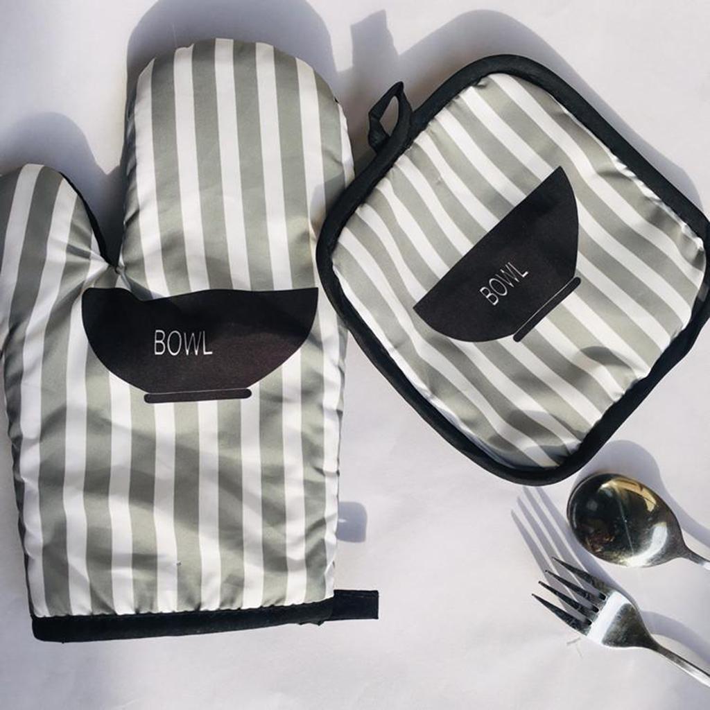 2pcs Oven Cotton Gloves Pot Holder Cooking Heat Resistant Mitt Bowl