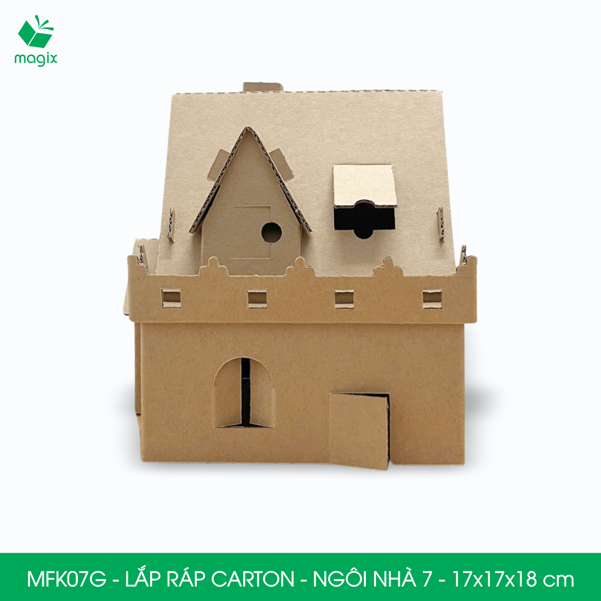 MFK07G - 17x17x18 cm - Mô hình ngôi nhà lắp ráp từ bìa carton cao cấp, nhà giấy carton mini sáng tạo