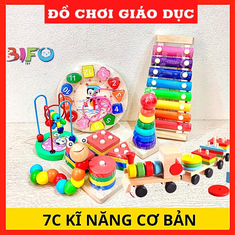 Combo 7 đồ chơi giáo dục bằng gỗ phát triển trí tuệ, an toàn cho bé