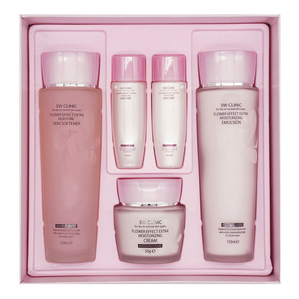 Bộ dưỡng trắng da Chống Lão Hóa Tinh Chất Hoa Hồng 3W Clinic Flower Effect Extra Moisturizing Skin care Set Hàn Quốc