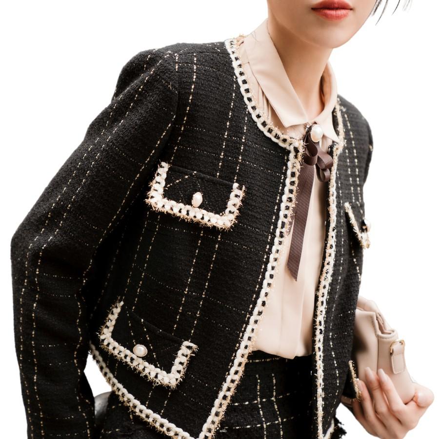 Áo Khoác Tweed Dáng Ngắn Móc Cài A6820037