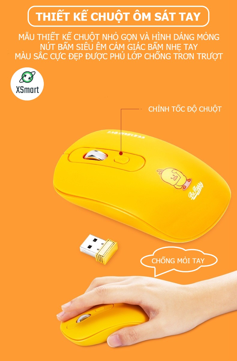 Bộ bàn phím và chuột không dây Siêu Xinh thời trang XSmart K68 màu vàng xanh sặc sỡ tương thích máy tính, laptop, pc - Hàng Chính Hãng
