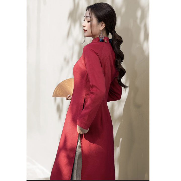Set bộ áo dài truyền thống Linen tưng gân Premium sang trọng mặc tết cho sắc xuân rực rỡ