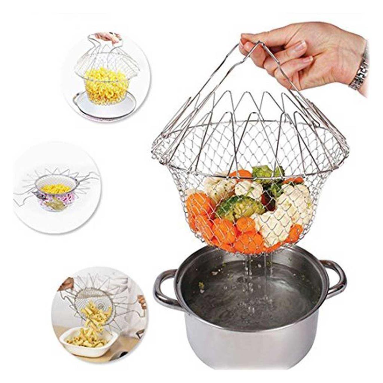 Rổ Giỏ Nhúng Inox Đa Năng Chiên Rán Luộc Hấp - Tặng Miếng Rửa Bát Silicon